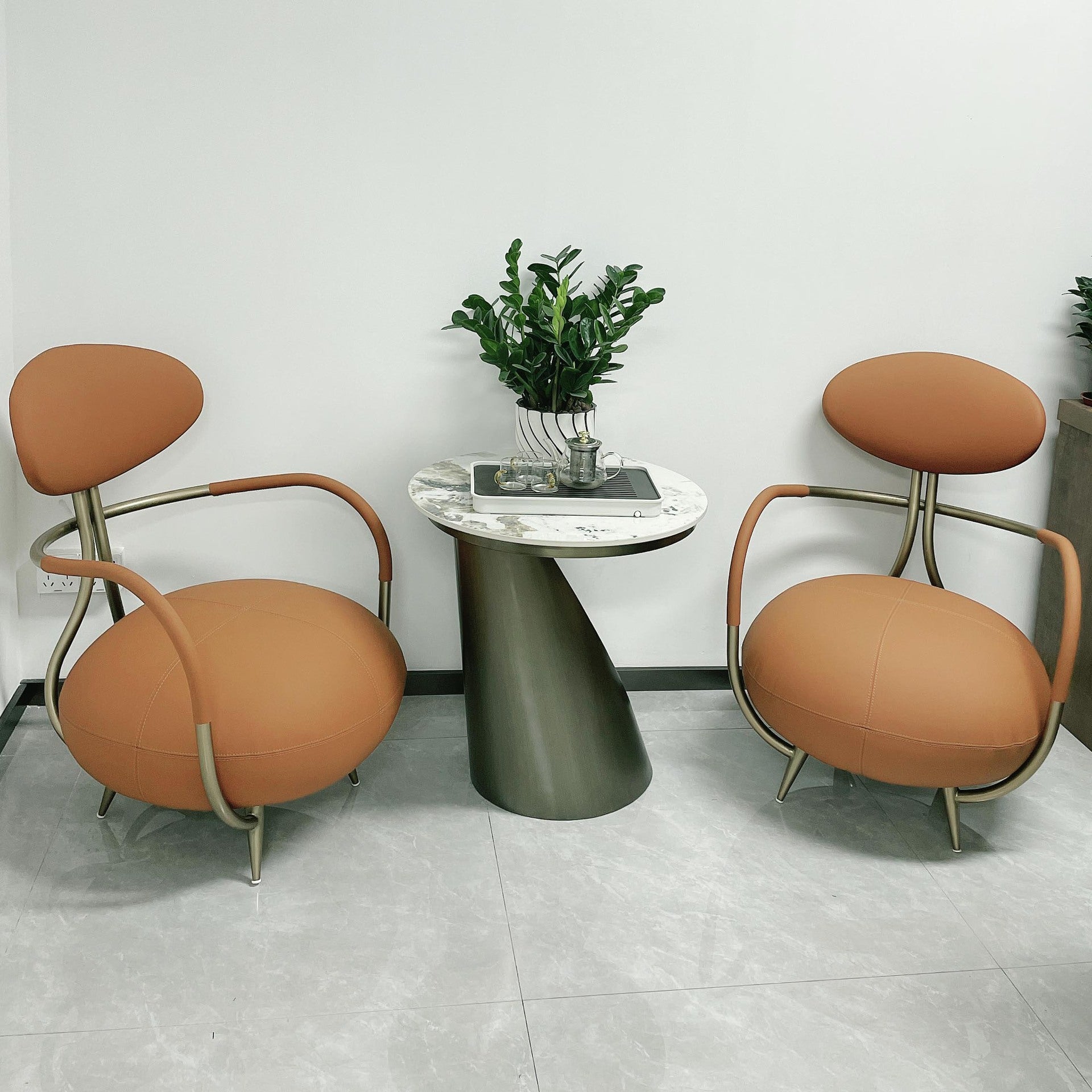 Contemporary Luxury Round Leather Steel Armless Chair