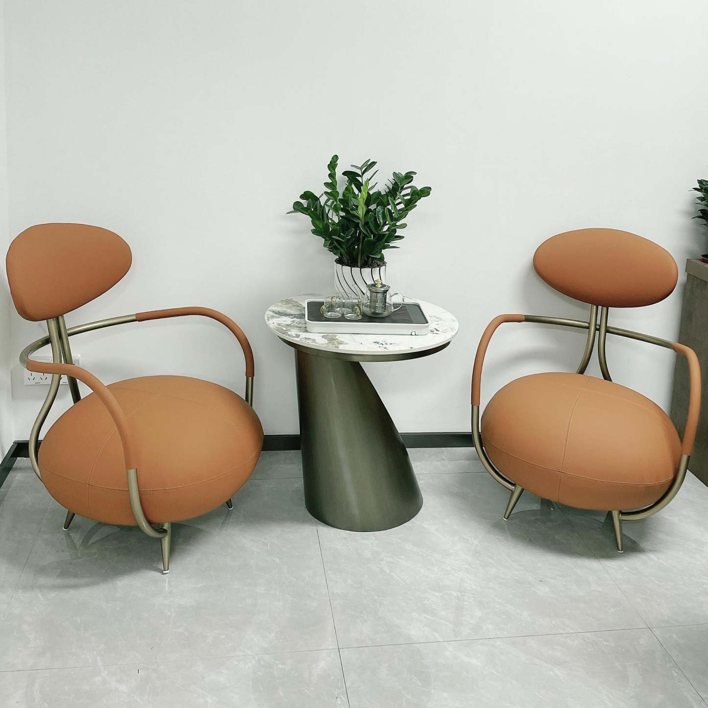 Contemporary Luxury Round Leather Steel Armless Chair