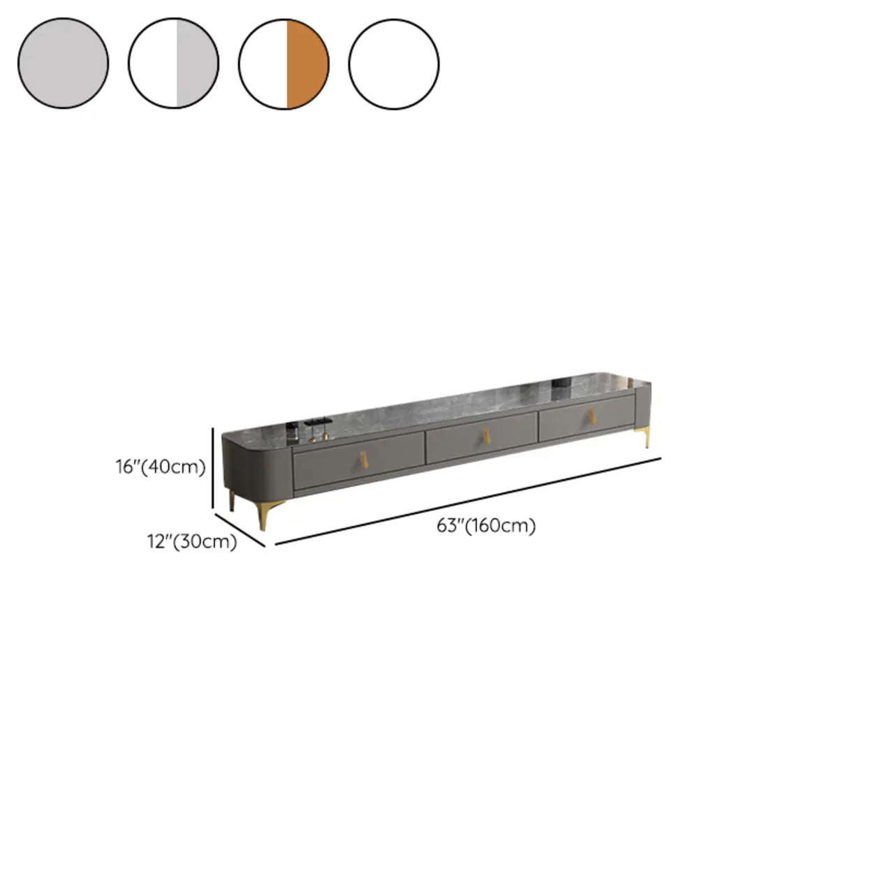 White-Gray Glass Rectangular TV Stand with Drawers