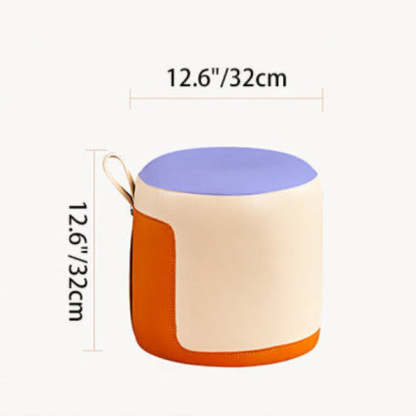 Scandinavian Round Leather Portable Low Stool — Blue Green + Light Blue