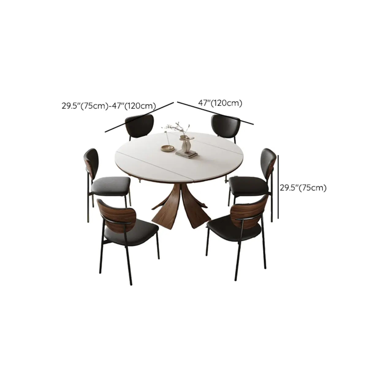 Mid-Century Extendable Round White Stone Dining Table