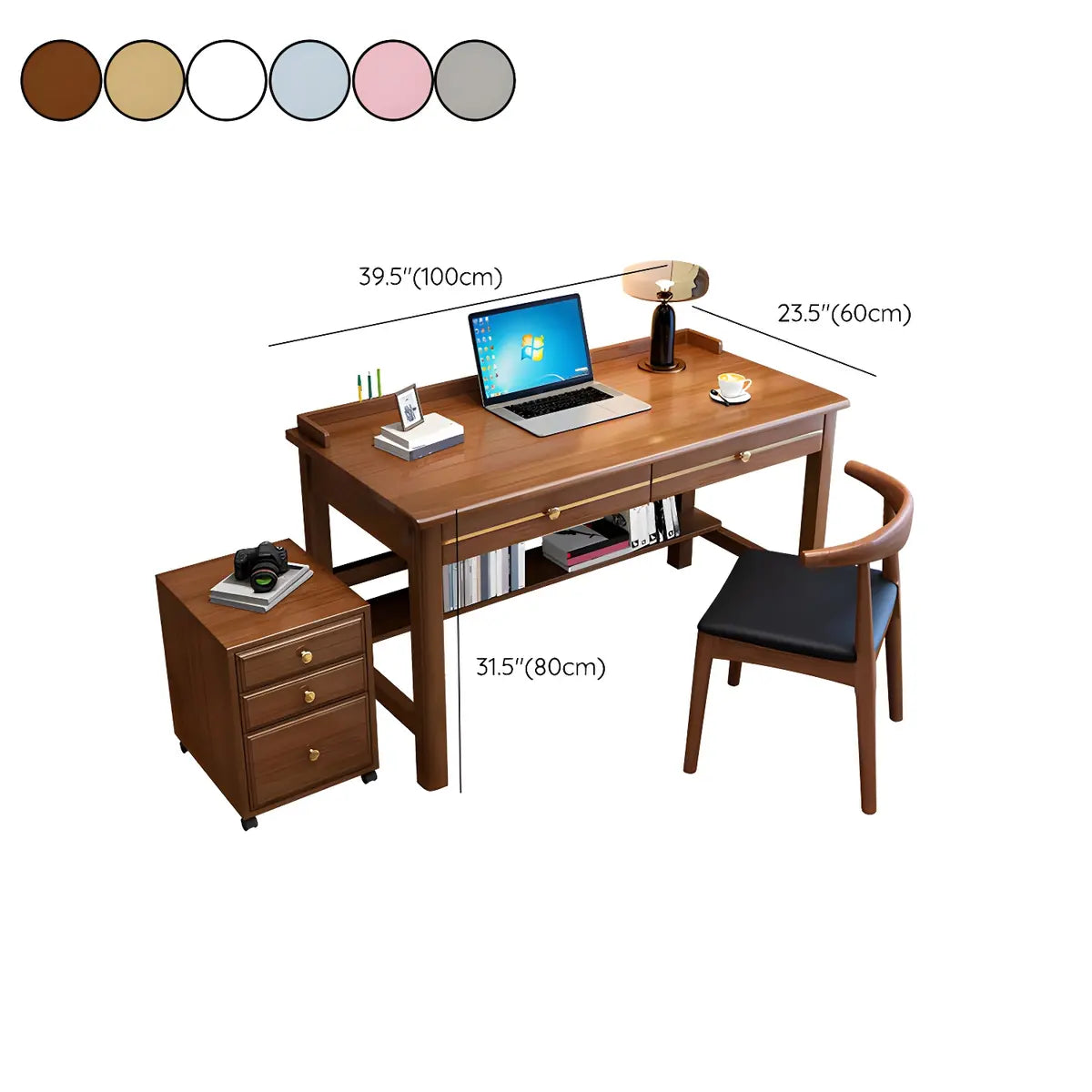 Glam Rubberwood Shelf Drawer H-Shape Writing Desk