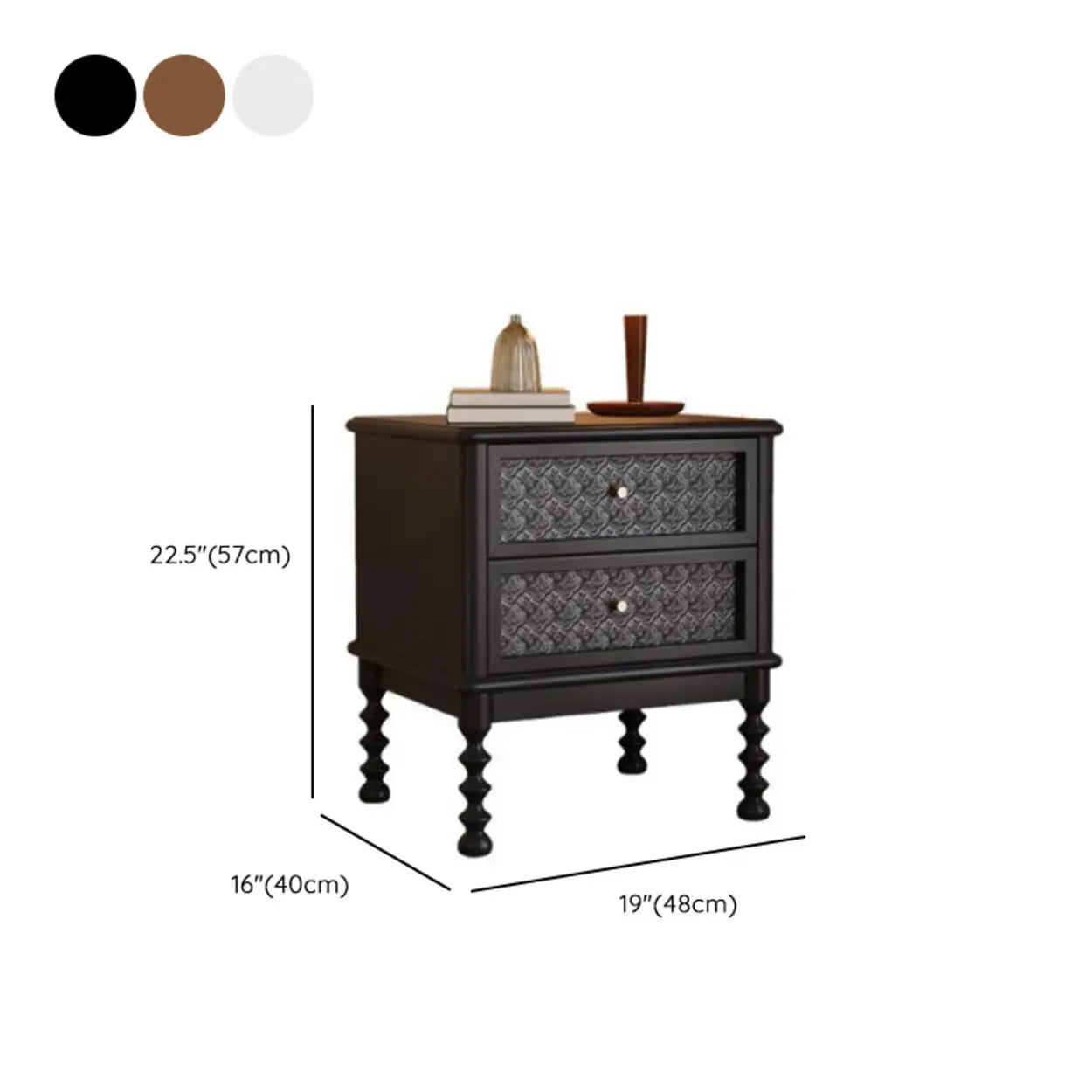 Vintage Walnut Wood Nightstand with Embossed Drawers