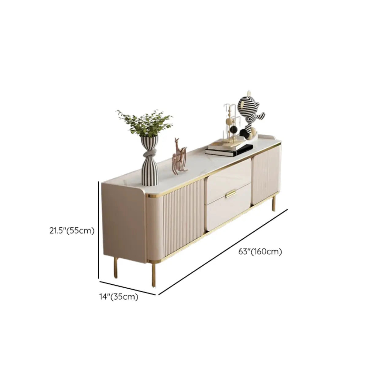 Glam Rectangular Stone TV Stand with Drawers and Shelves