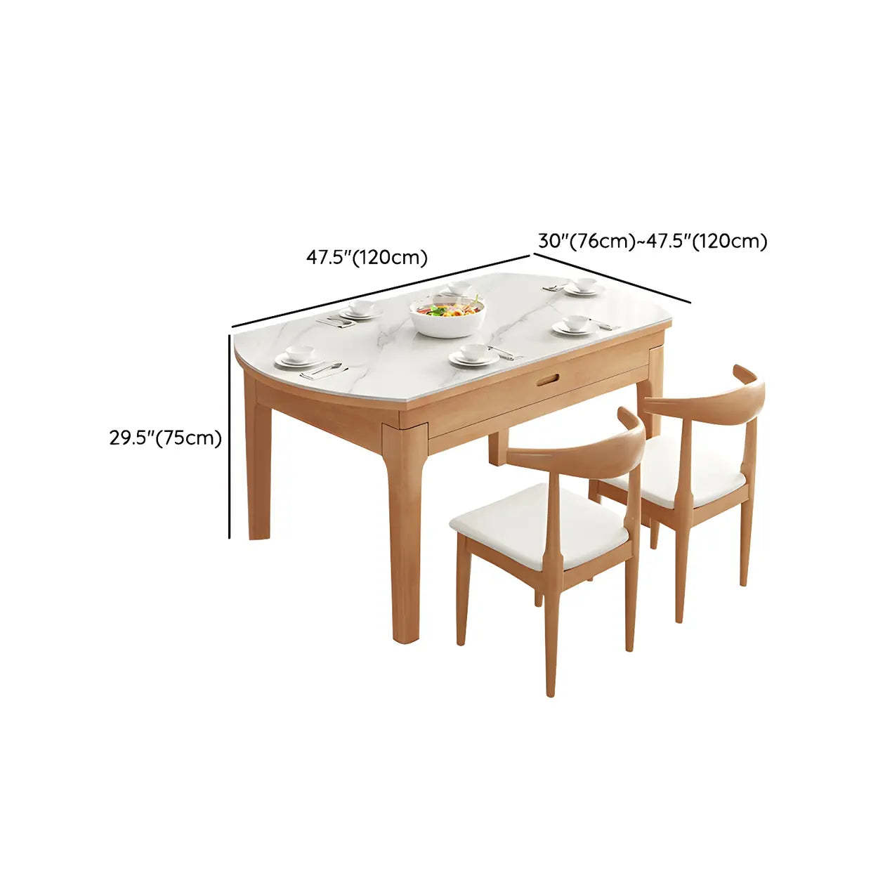Modern White Oval Marble Self-Storing Dining Table