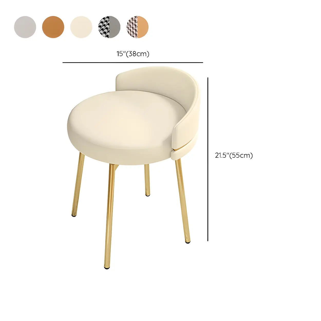 Round Leather Vanity Stool with Backrest