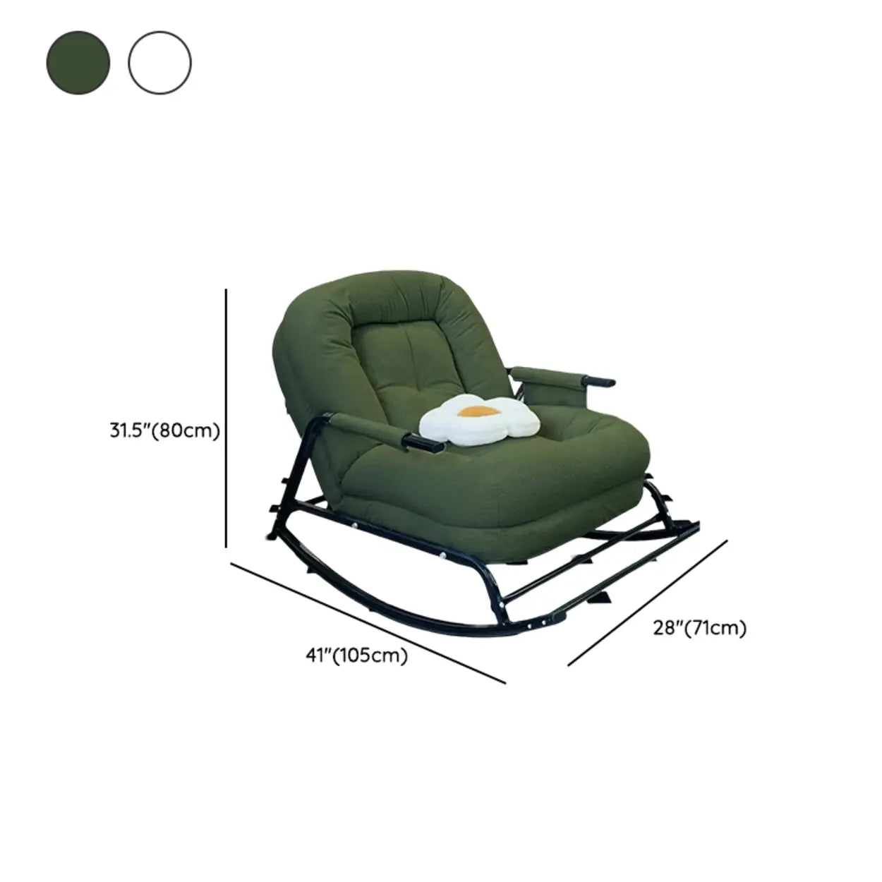 White Track-Arm Metal Leg Rocking Chair