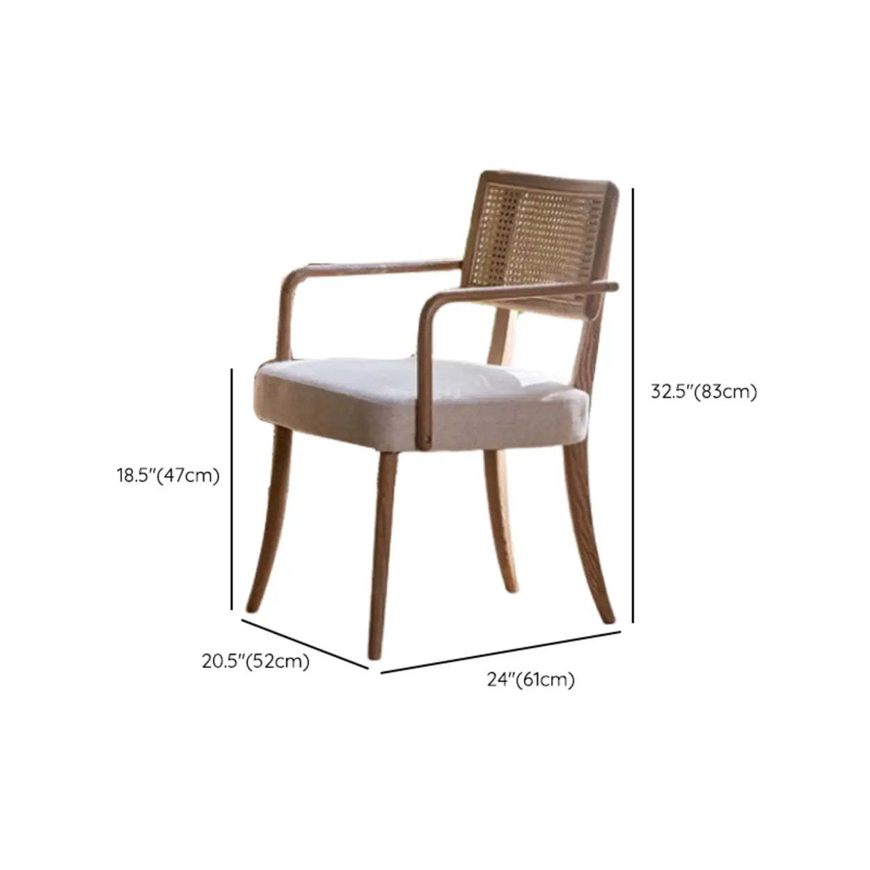 Gray Wood Armchair Cotton Upholstered Dining Chair