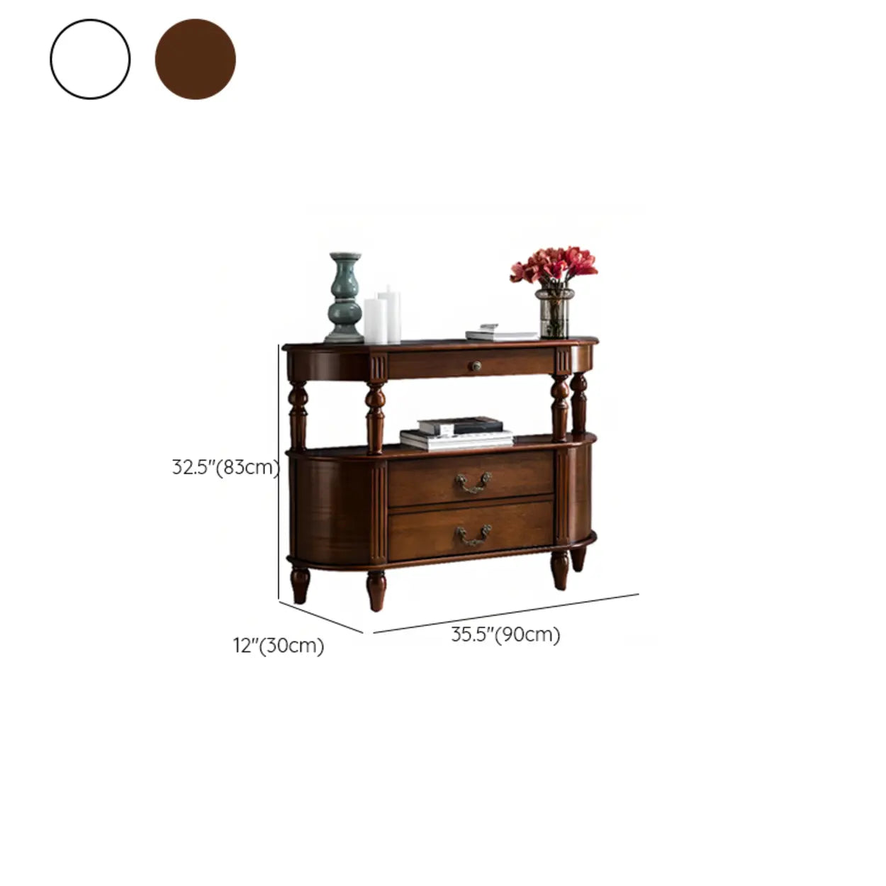 Rustic Curved Mahogany Storage Console Table