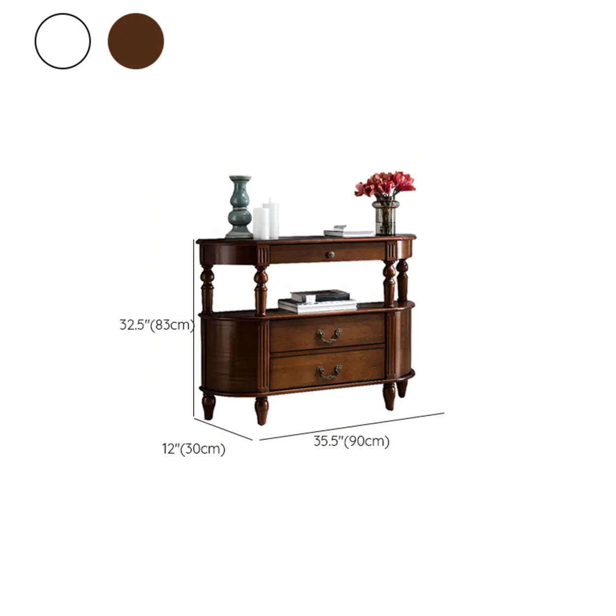 Rustic Curved Mahogany Storage Console Table
