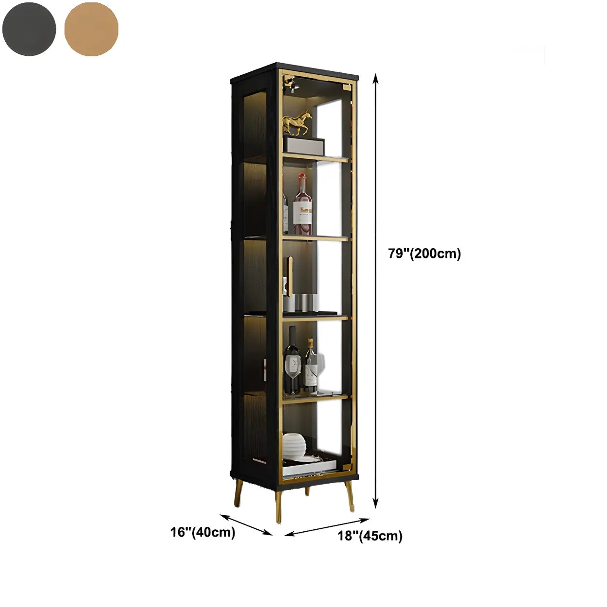 Stylish Narrow Glass Rubberwood Storage Wine Cabinet #size