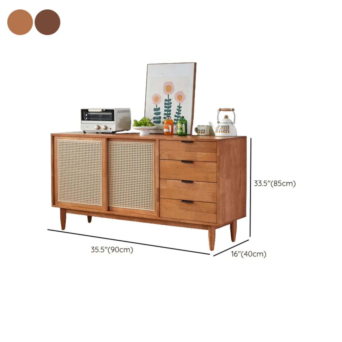 Modish Cherry Wood 4-Drawer Floor Buffet — Cherry Wood
