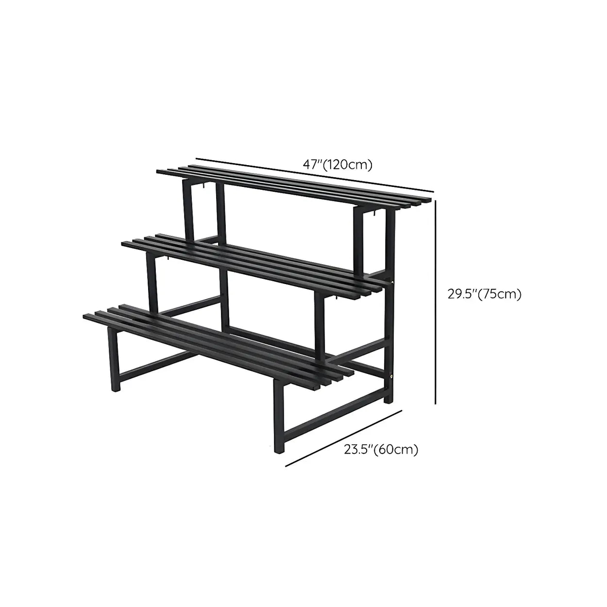 Stain-Resistant Black Metal Rectangle Multi-Tier Plant Rack #size