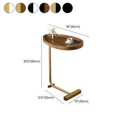 Natural Oval Wood Metal C-Shaped End Table