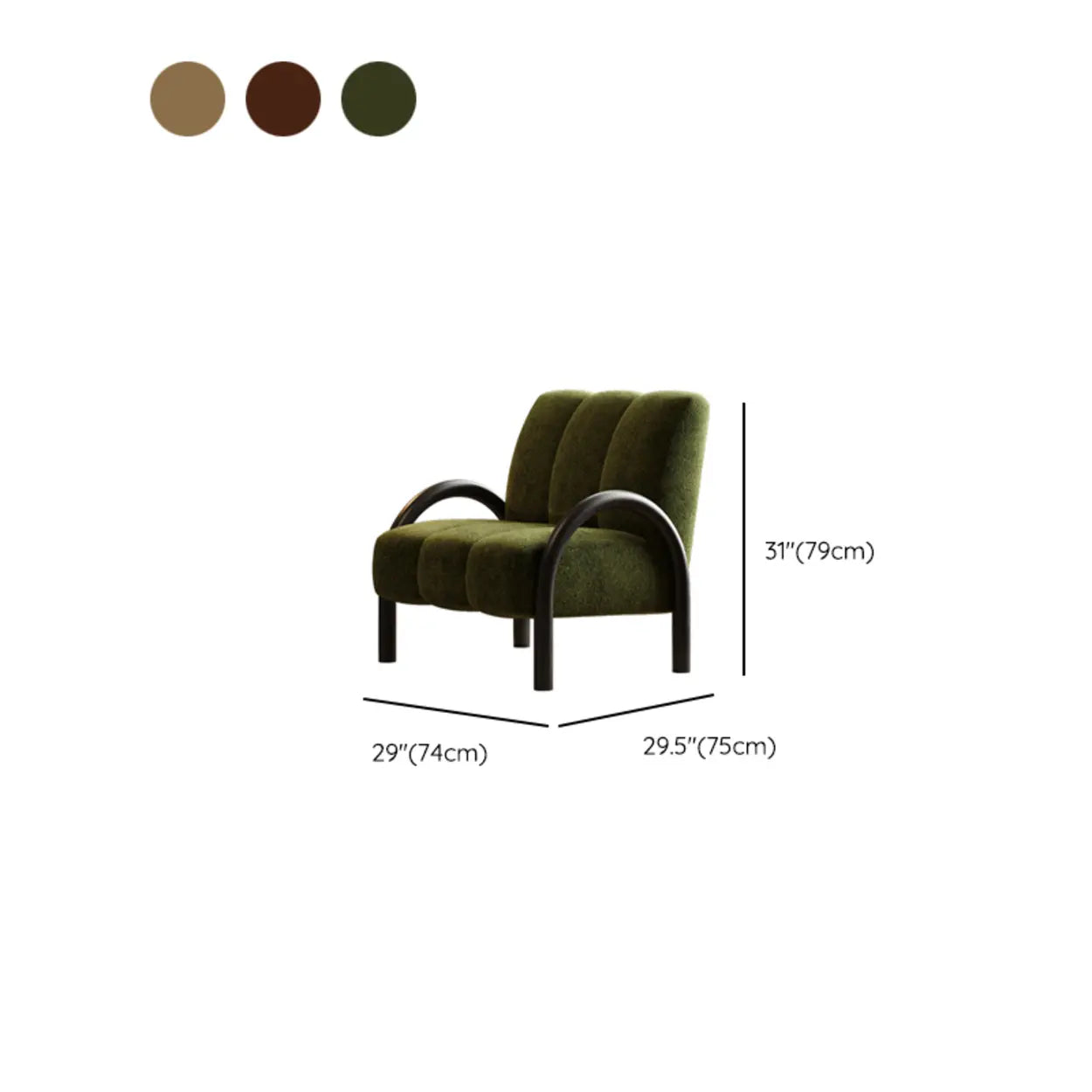 Mid-Century Curved Back Green Chenille Accent Chair