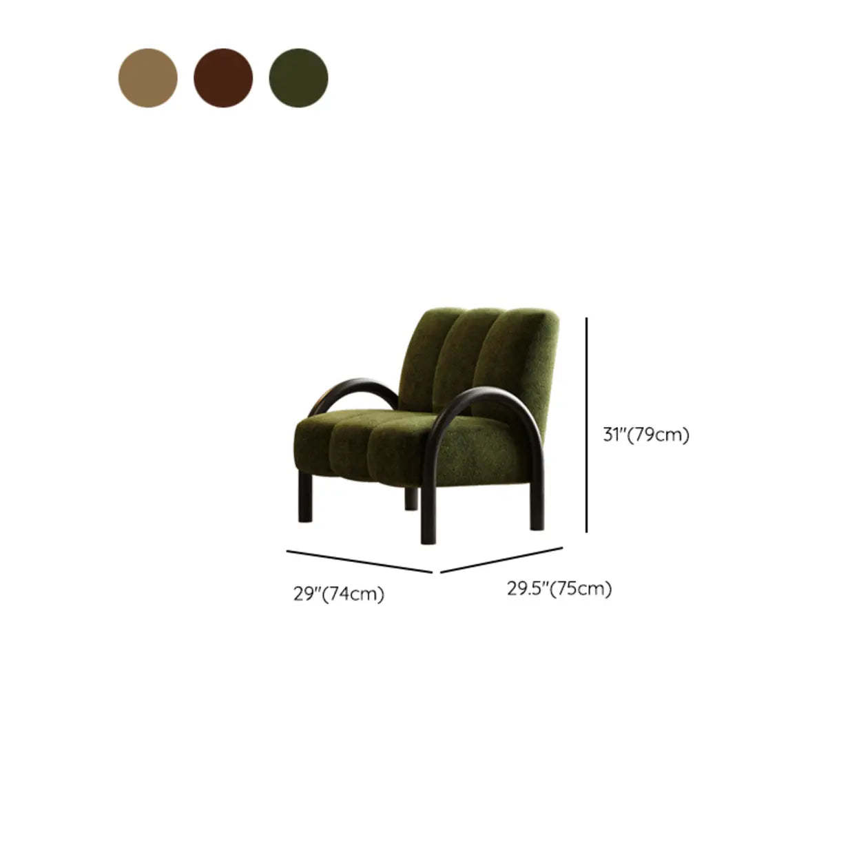 Mid-Century Curved Back Green Chenille Accent Chair