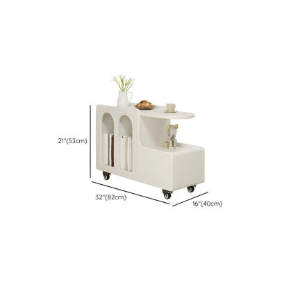 Oval White Wood Mobile End Table with Drawers