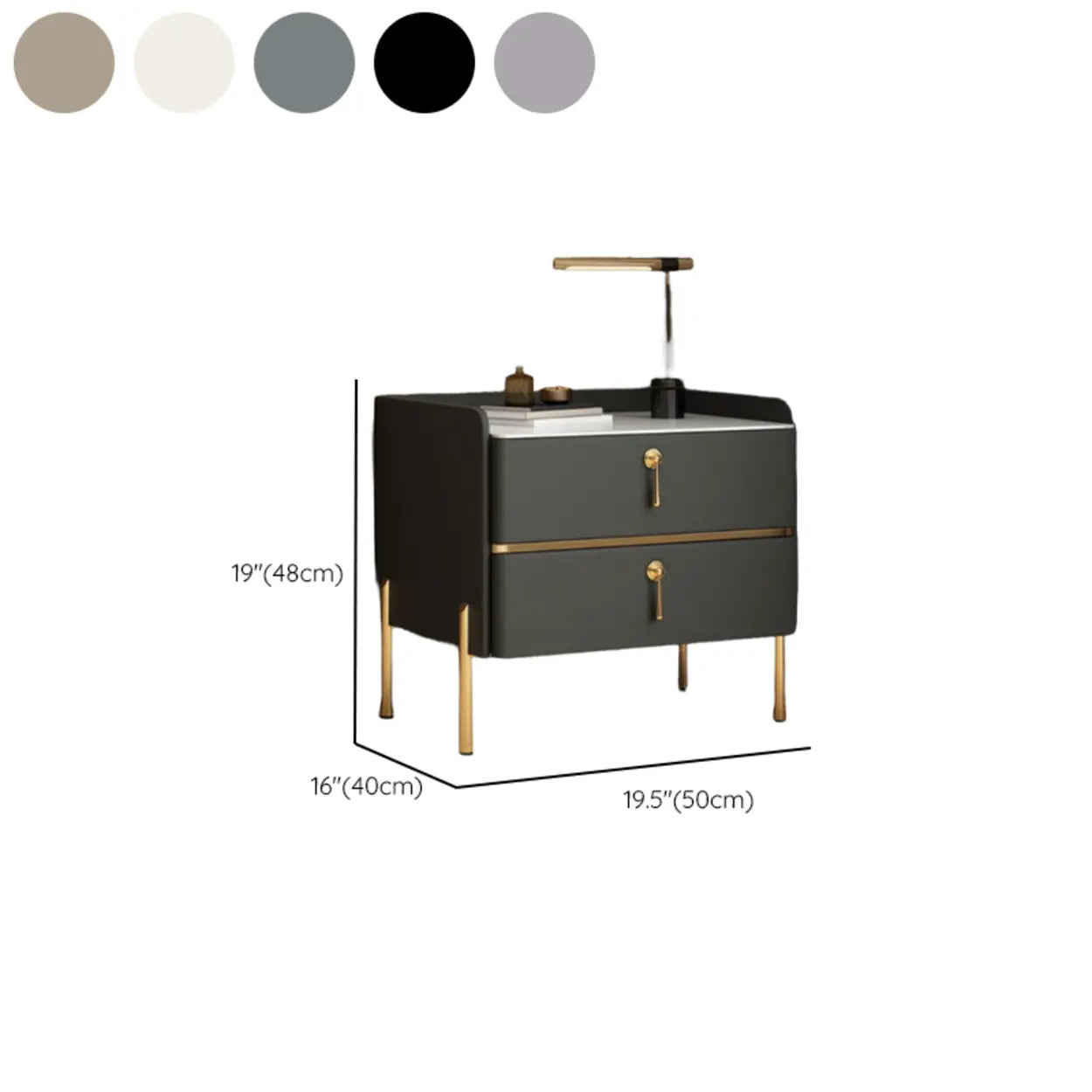 Glam Modern Khaki Nightstand with Gold Legs — Dark Gray / Gold