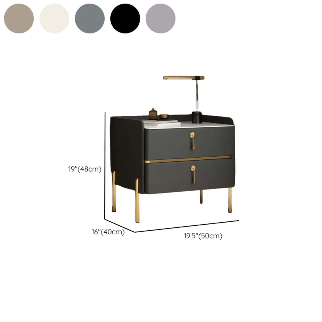 Glam Modern Khaki Nightstand with Gold Legs — Dark Gray / Gold