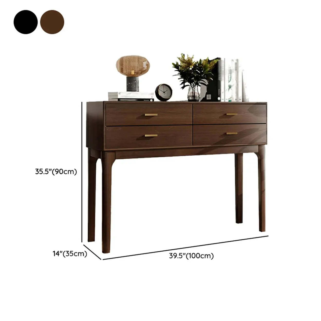 Rectangular Walnut Console Table with Drawers — Walnut