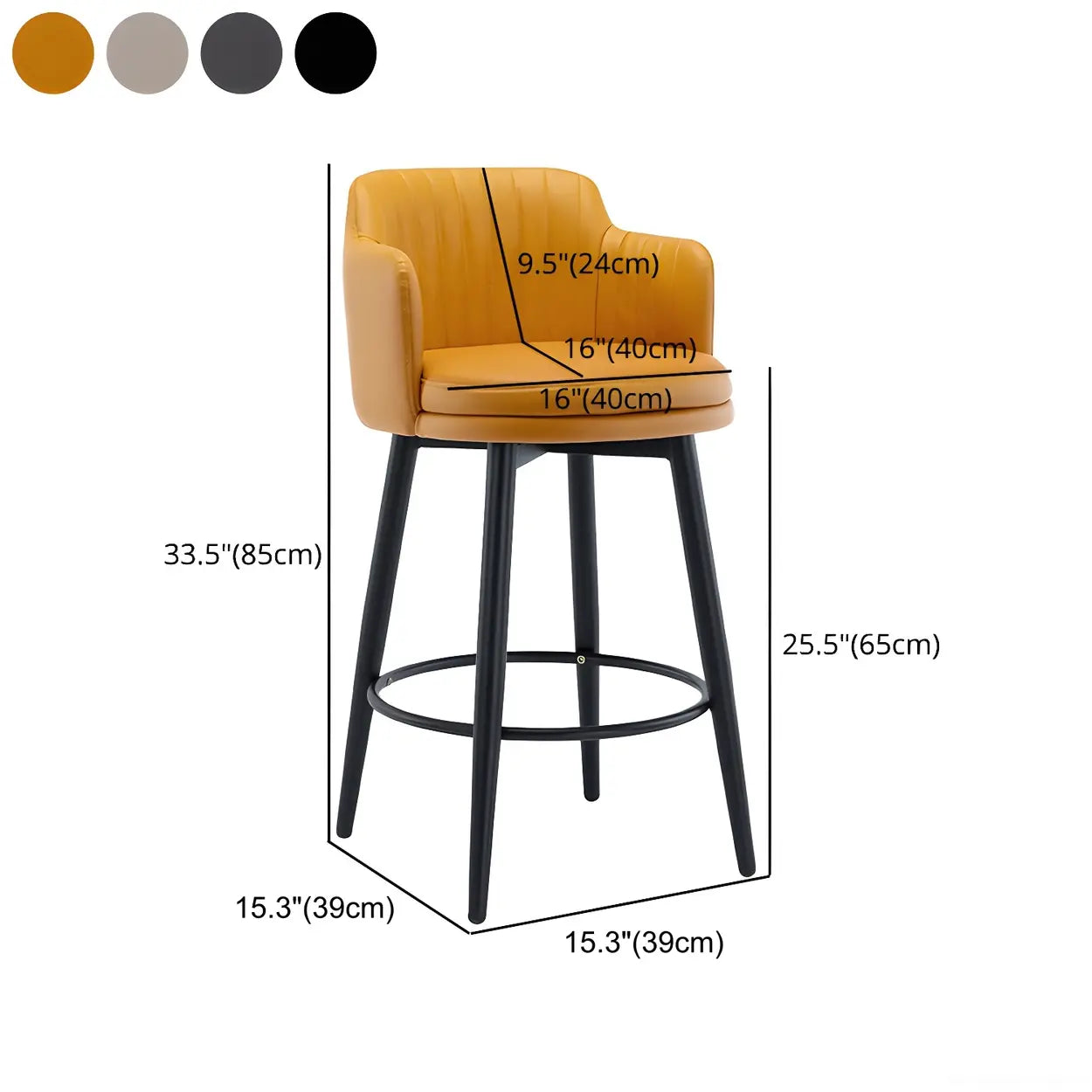 Modern Swivel PU Leather Low-Back Bar Stool — 3 Piece Set / Grey