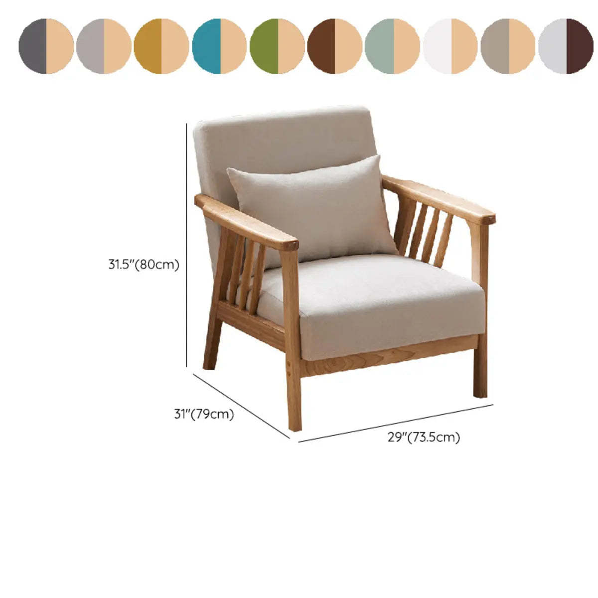 Natural Wood Frame Fixed Back Arm Chair