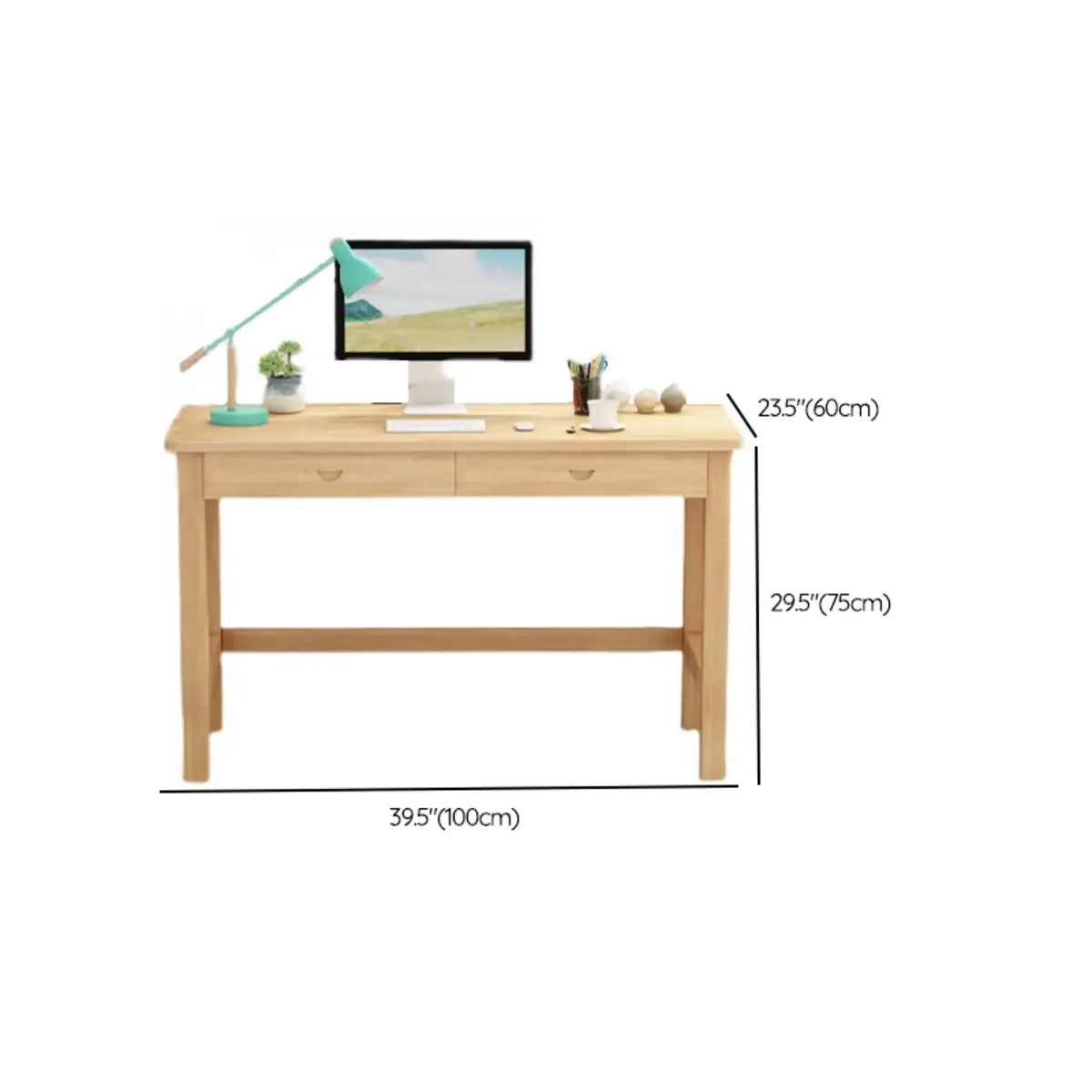 Natural Wood Rectangle Soft-Close Drawer Desk