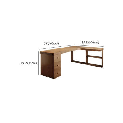 Brown Wood Drawer L-Shape Computer Desk