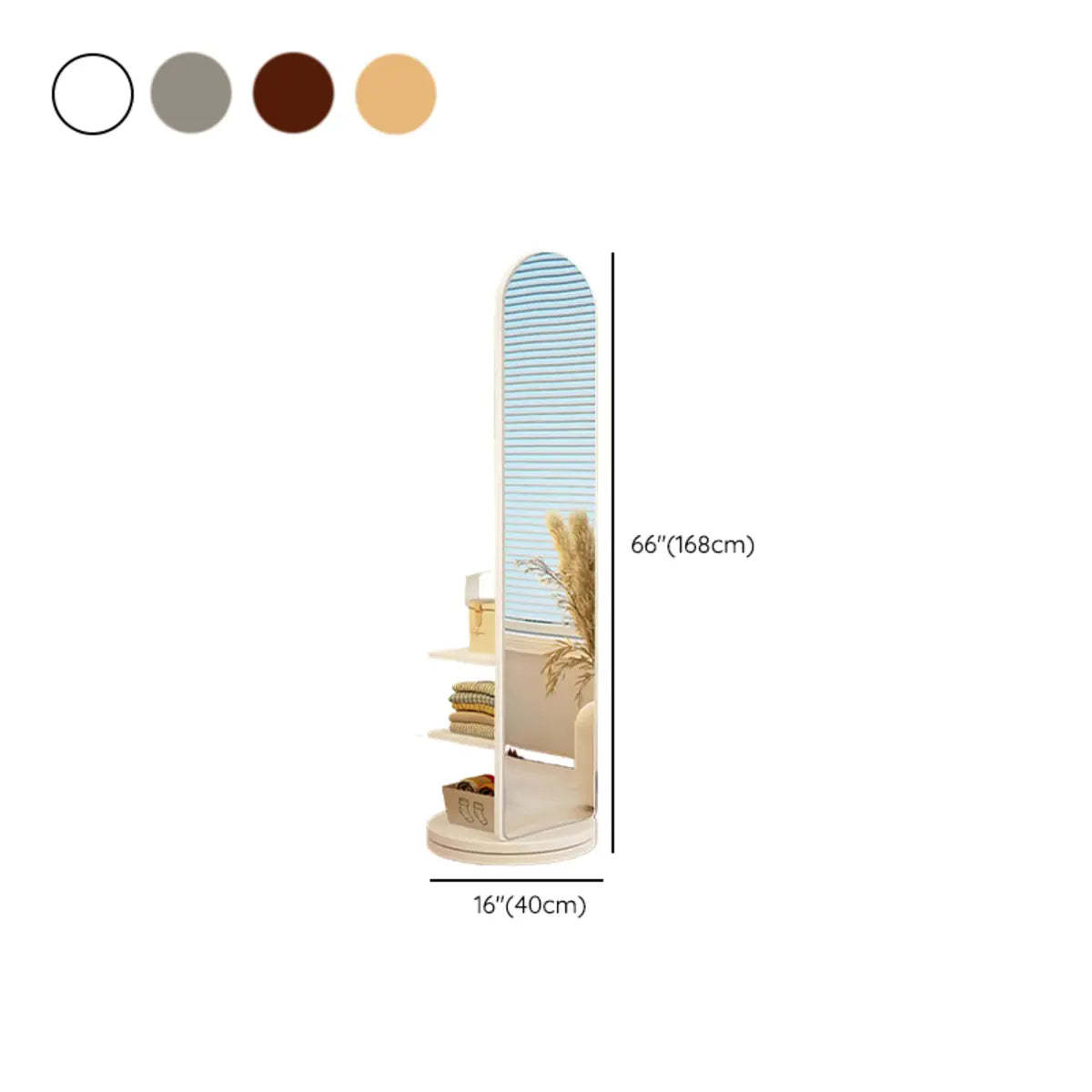 Mirror Brown Wood Coat Rack with Shelves and Hooks — Grey