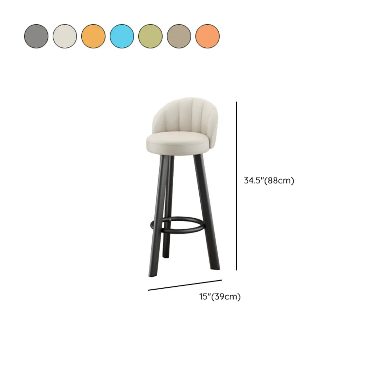Round Leather Bar Stool with Back and Footrest