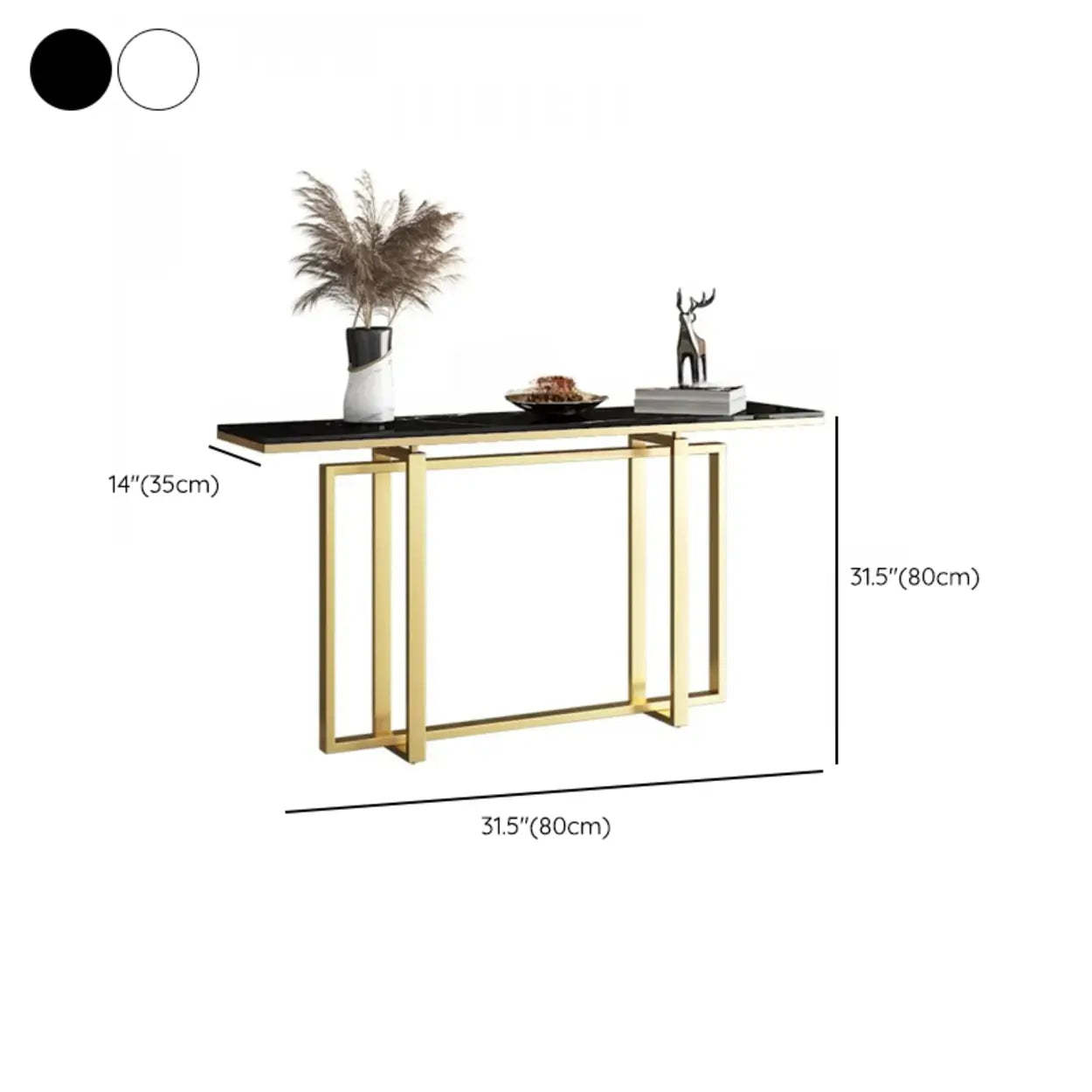 Faux Marble Trestle Console Table with Gold Accents — White
