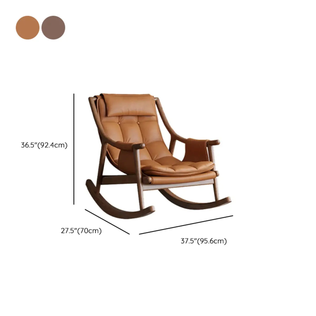 Brown Waterproof Tufted Wood Track Arms Rocking Chair #size