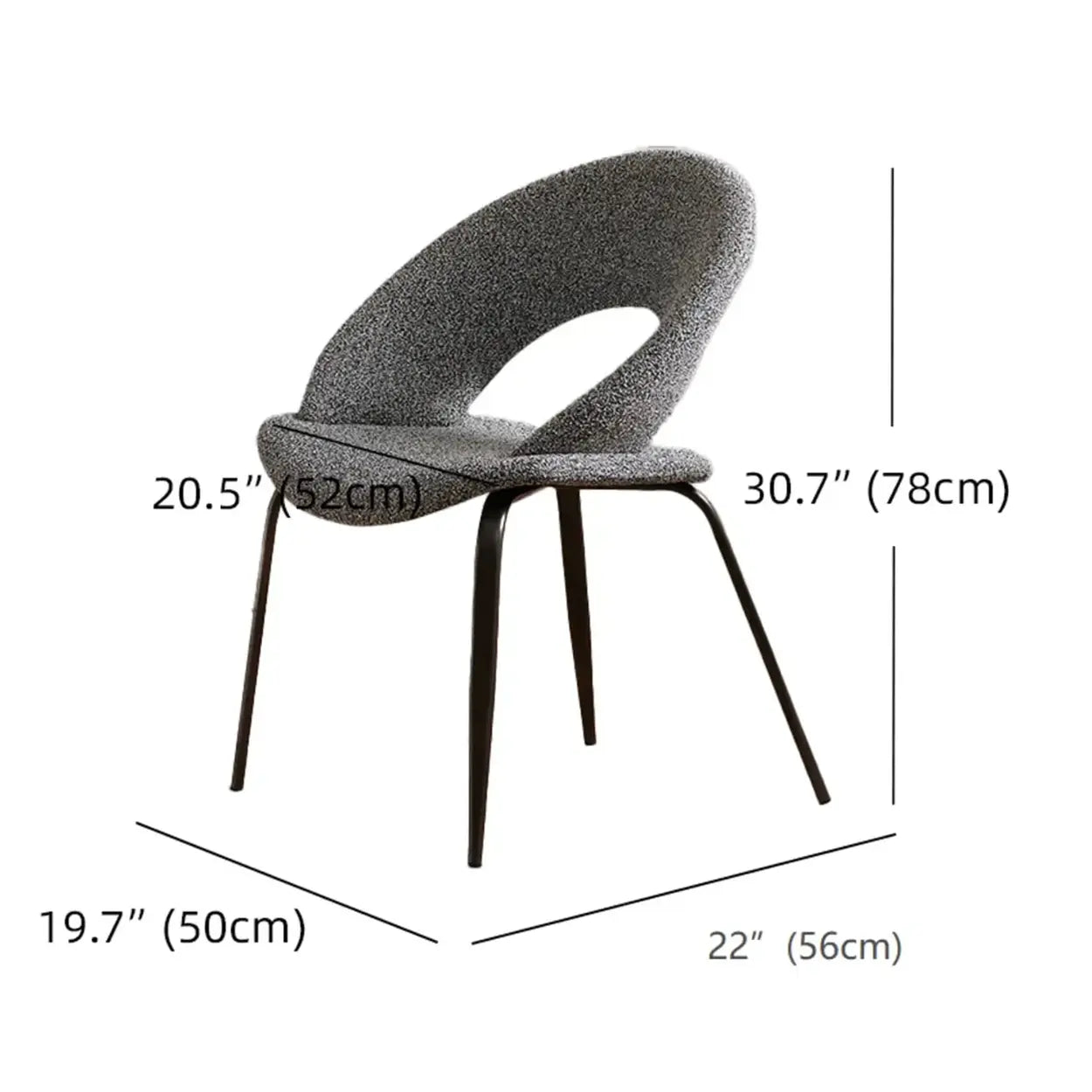 Mid-Century Gray Linen Open Back Dining Chair