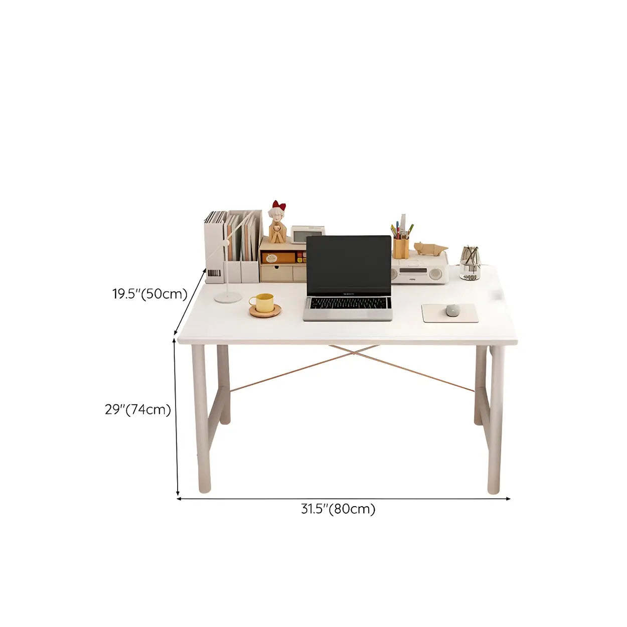 Wood H-Base Home Writing Desk with Drawers — White / Table Only