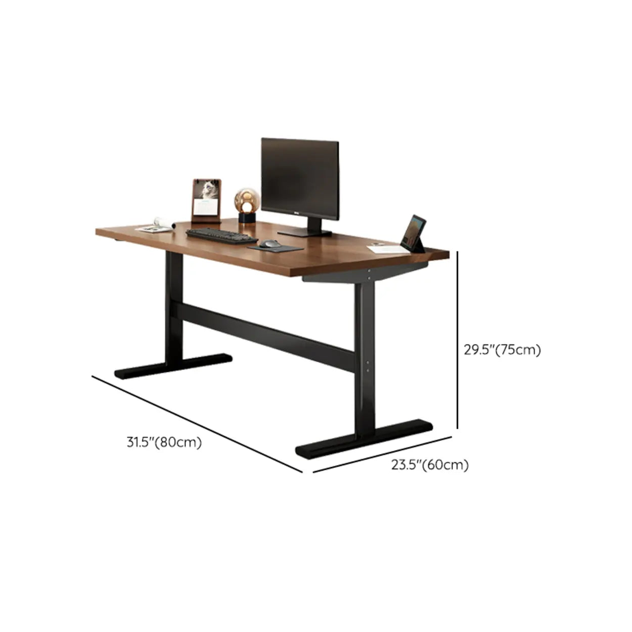 Adjustable Brown Wood T-Shape Standing Desk