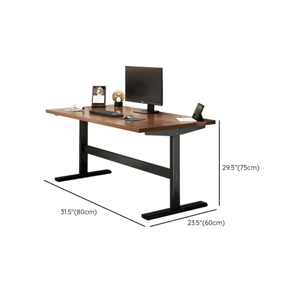 Adjustable Brown Wood T-Shape Standing Desk