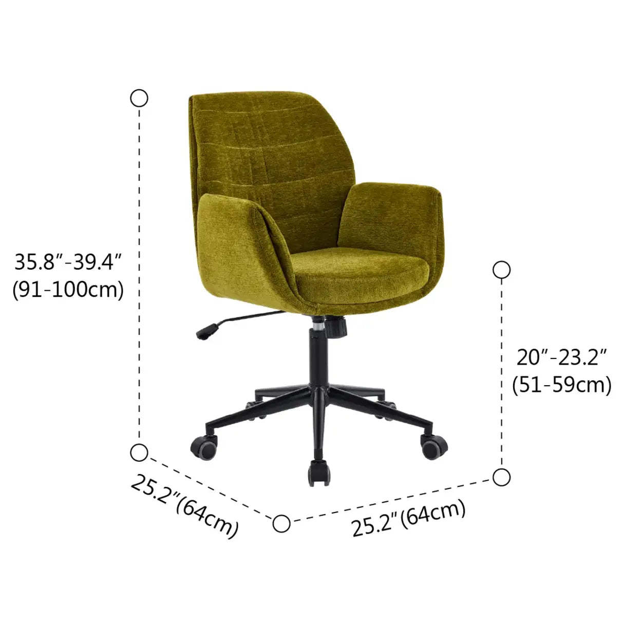 Ergonomic Green Upholstered Adjustable Swivel Office Chair