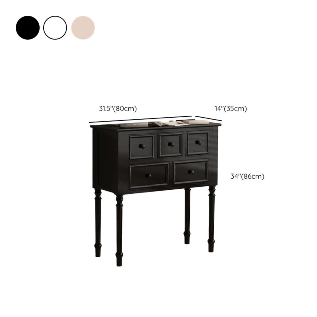 Classic Rectangular Black Wood Storage Console Table