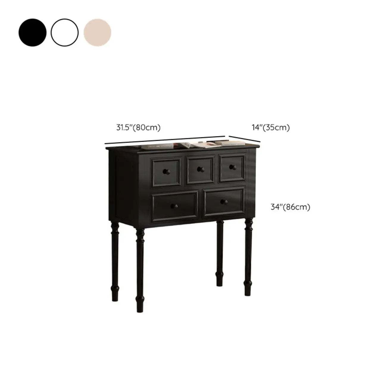 Classic Rectangular Black Wood Storage Console Table