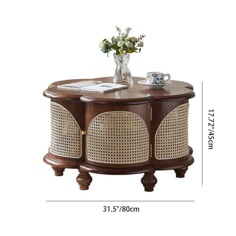 French Wood Rattan Floral Coffee Table 1-Cabinet