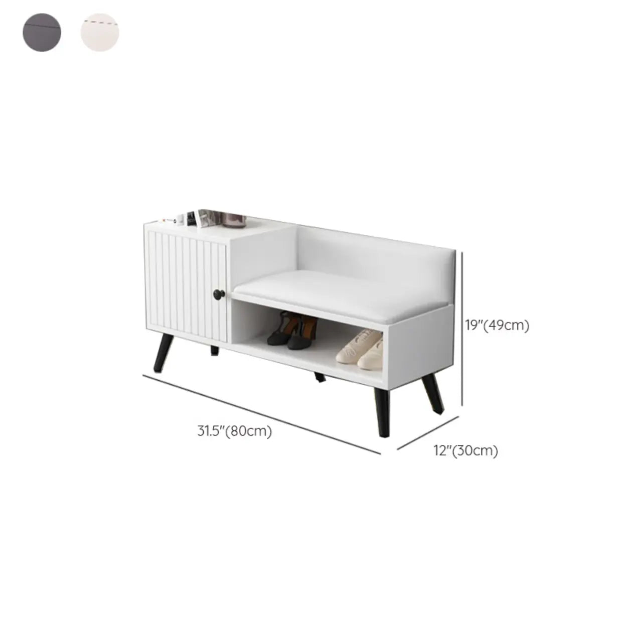 Modern Gray Wood Entry Shoe Storage Bench Cabinet — Gray/ Black