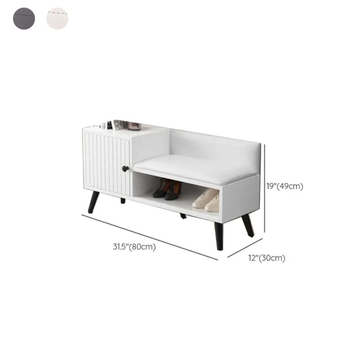 Modern Gray Wood Entry Shoe Storage Bench Cabinet — Gray/ Black