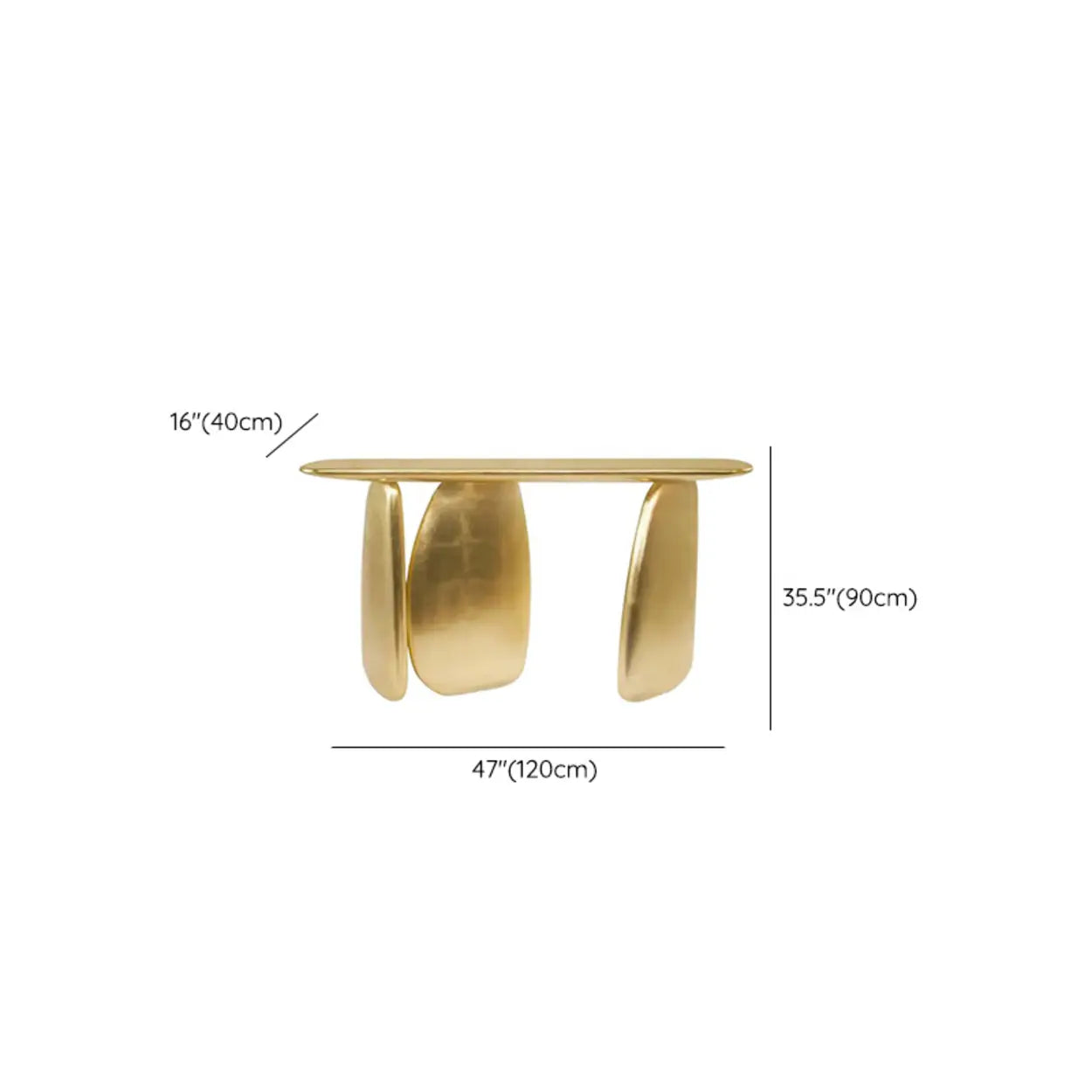 Three-Leg Golden Metal Sculptural Console Table