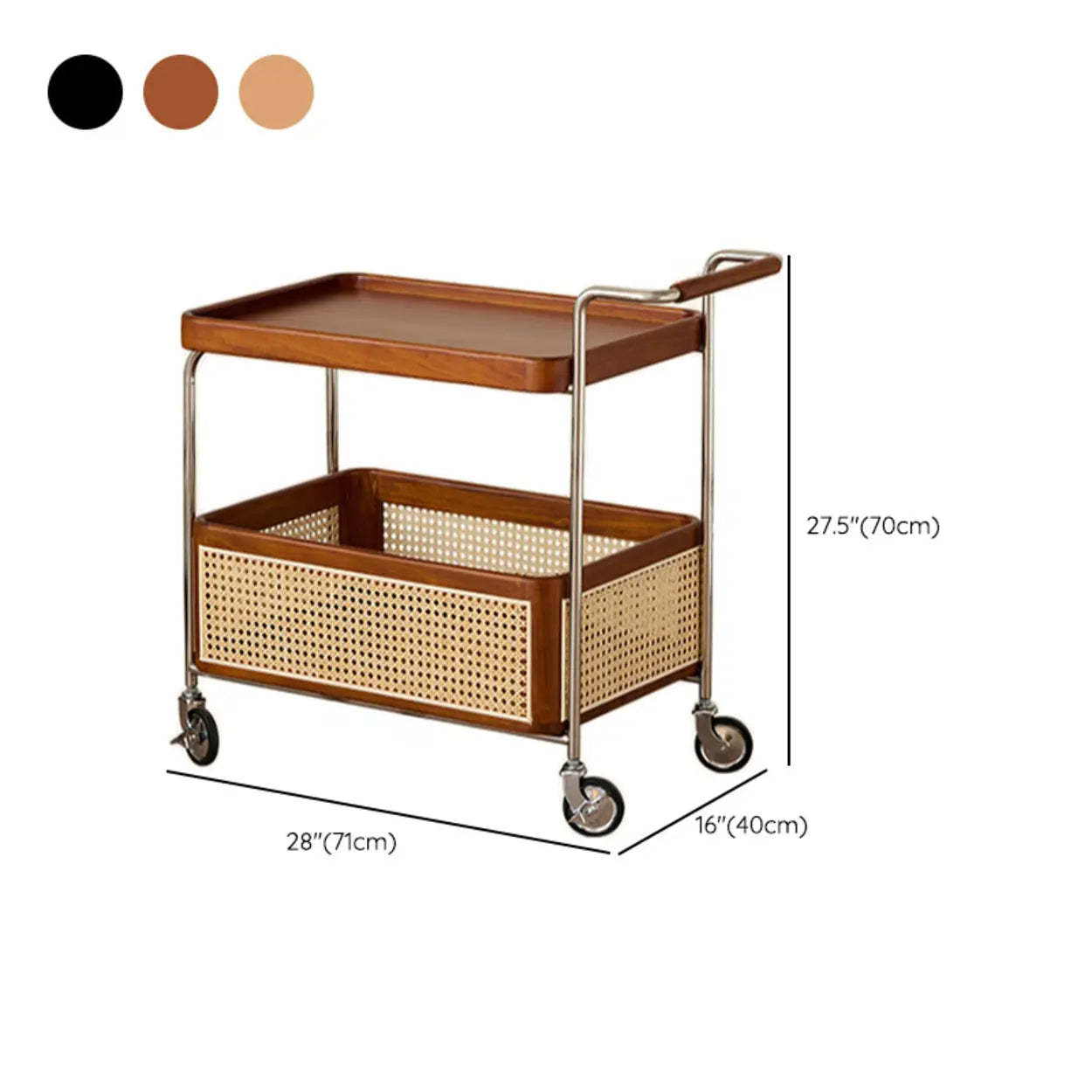 Natural Wood Portable Rectangular Bar Cart Side Table