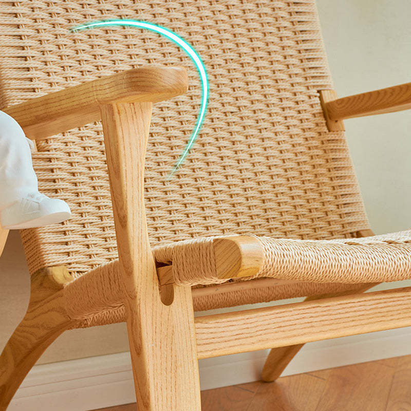 Scandinavian Rectangular Wood Rattan Armrest Chair