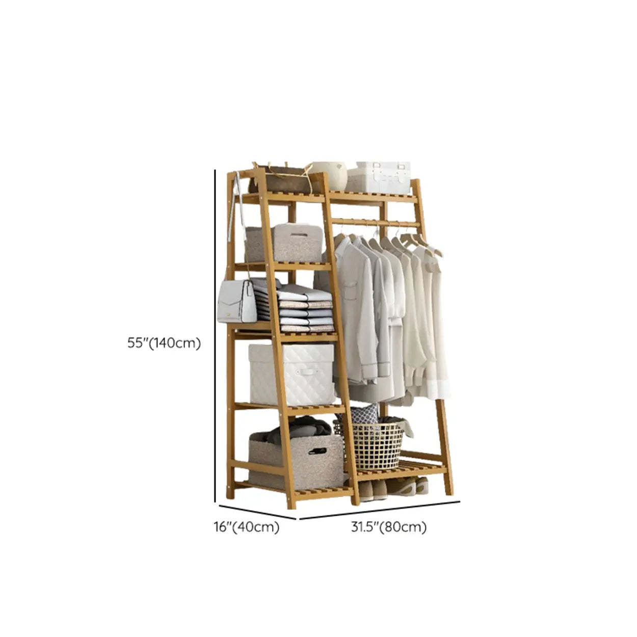 A-Frame Natural Bamboo Coat Rack with Shelves