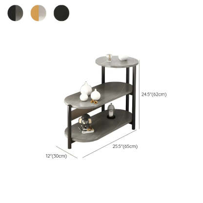 Oval Black Wood 3-Tier Side Table with Iron Base