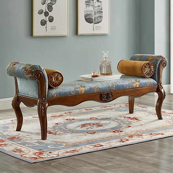 European Fabric Leather Wood Shoe Bench
