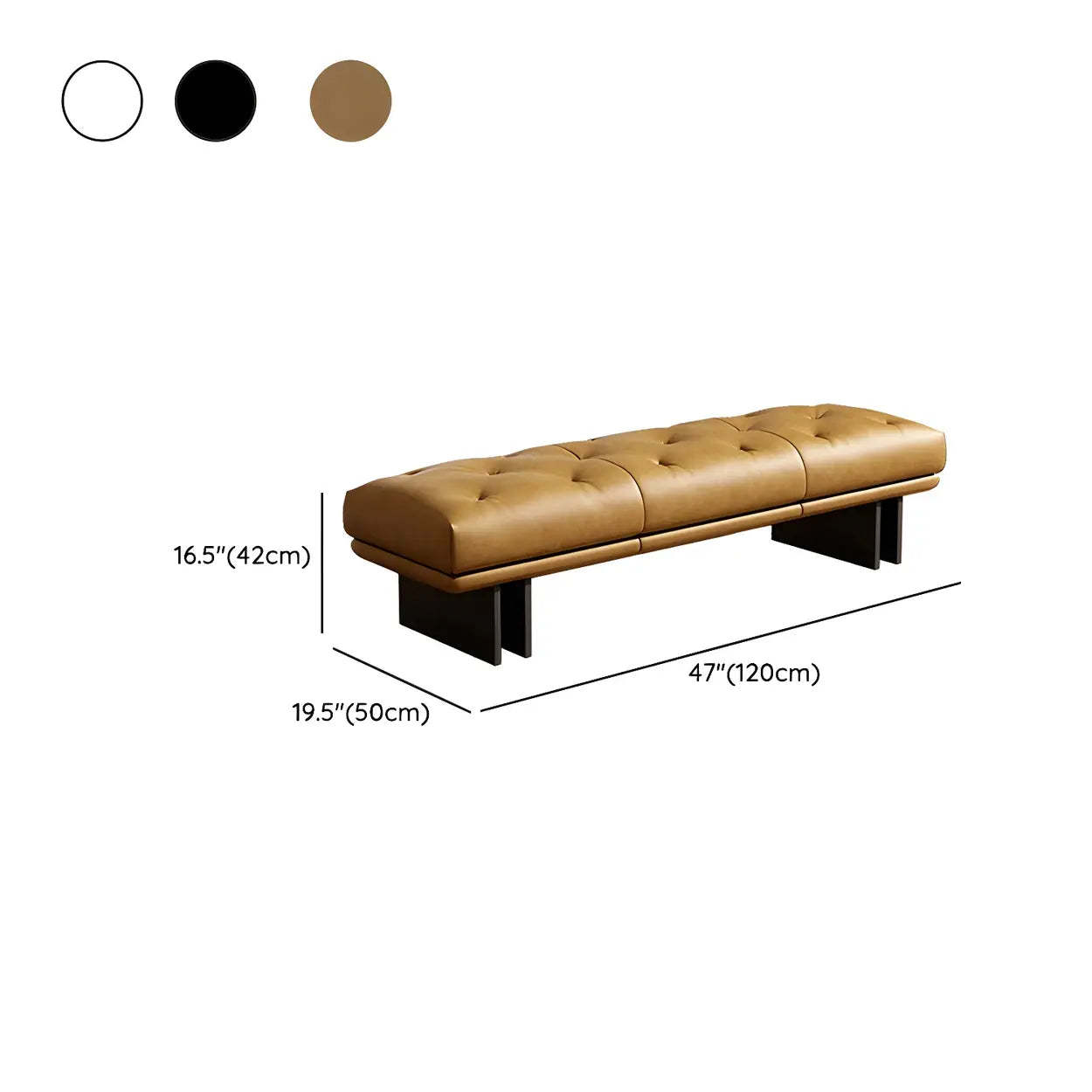 Upholstered Leather Bench with Modern Base — Brown / Genuine Leather