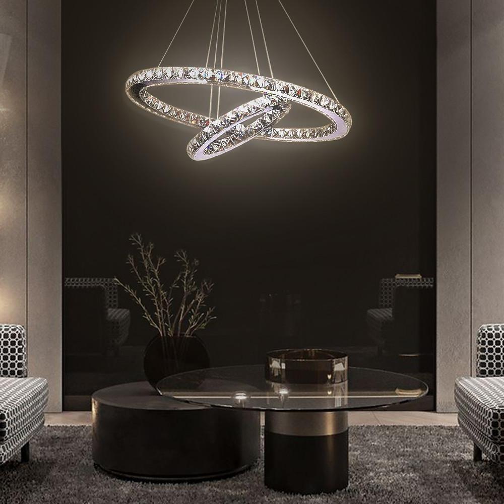 2-Ring Encrusted Crystal Living Room Chandelier with Uplight